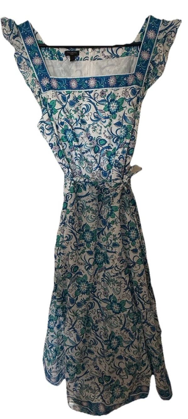 TALBOTS Women’s Maxi Floral Cotton Dress Blue Lined Feminine Summer Size 12P